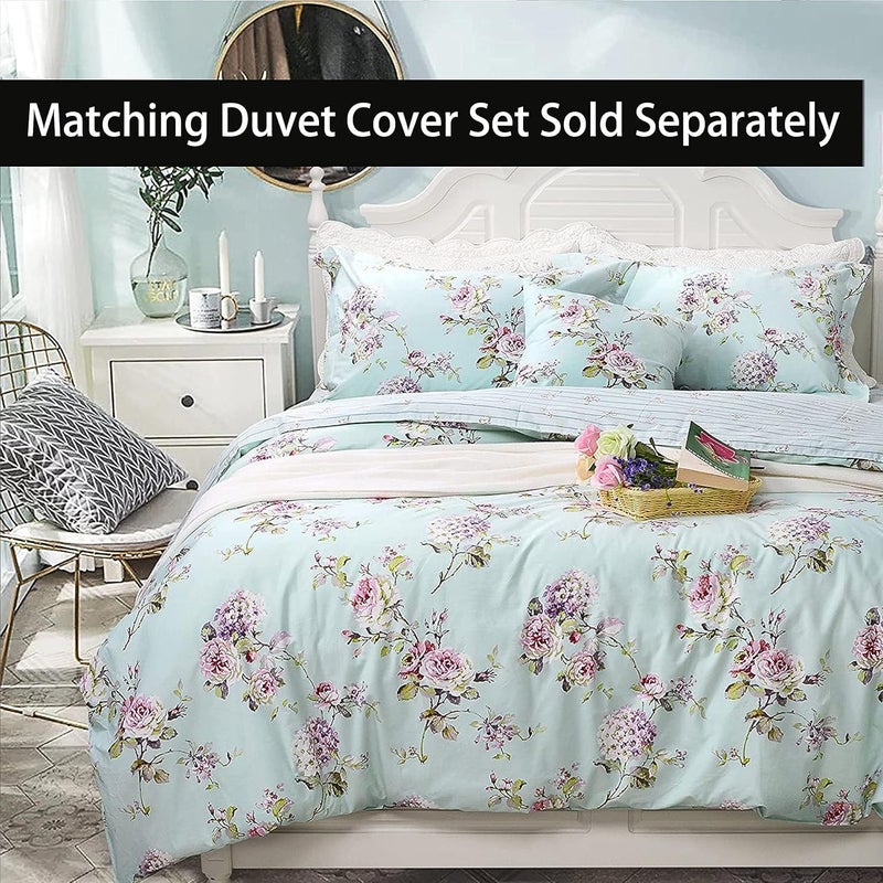FADFAY California King Floral Bed Sheet Set Premim 100% Cotton Shabby Countryside Bedding Set Rose and Hydrangea Flower Blue Purple Farmhouse Sheets Set Deep Fitted Sheets 4-Piece-Cal King - Image 5